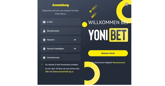 Anmeldung Yonibet