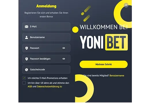 Anmeldung Yonibet